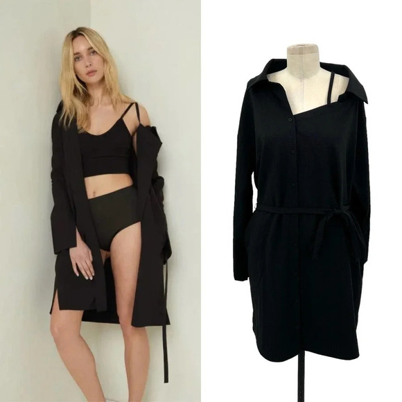 Oak + Fort Black Check Off Shoulder Shirt Dress Size Small - Picture 1 of 10